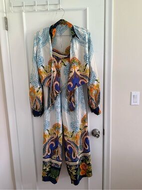 Vibrant Paisley Printed Jumpsuit with Matching Drape Jacket